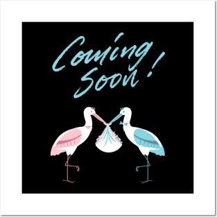 Mother's To Be, New Moms, Baby Announcement Cute, Storks, Coming Soon Design Posters and Art